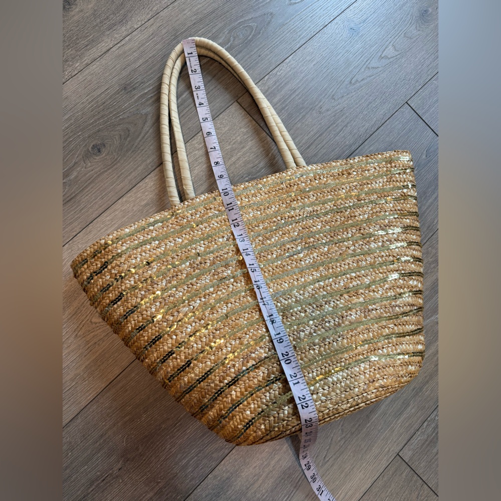 Cappelli Staw Summer Large Lined Tote Bag with Gold Sequins - Picture 7 of 15